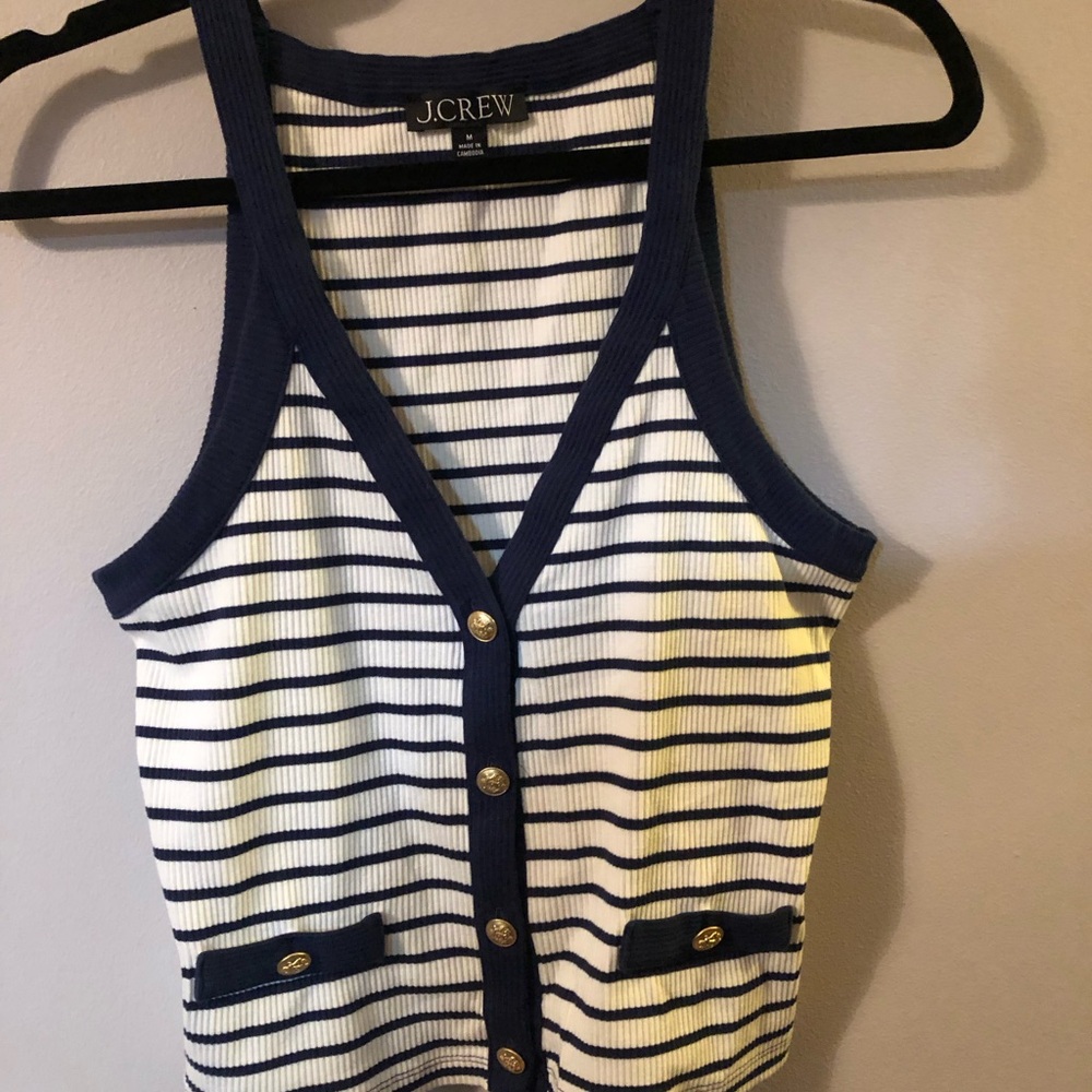 J. Crew Navy and White Striped Tank Top